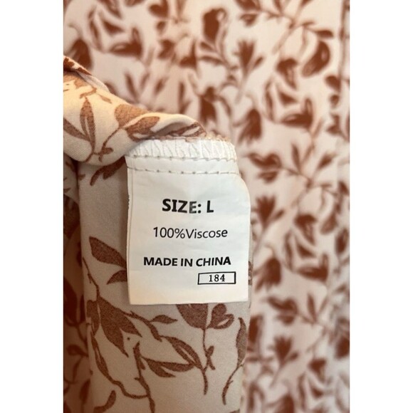 Floral Button Front Size Large Women’s Long Sleeve Blouse Whipstitch Accents - Picture 5 of 7